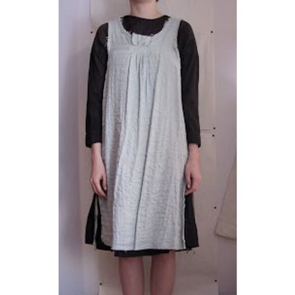 GASA Made in Japan Black Cotton Linen Tank Overlay Dress Apron Sz. O/S - Picture 1 of 16